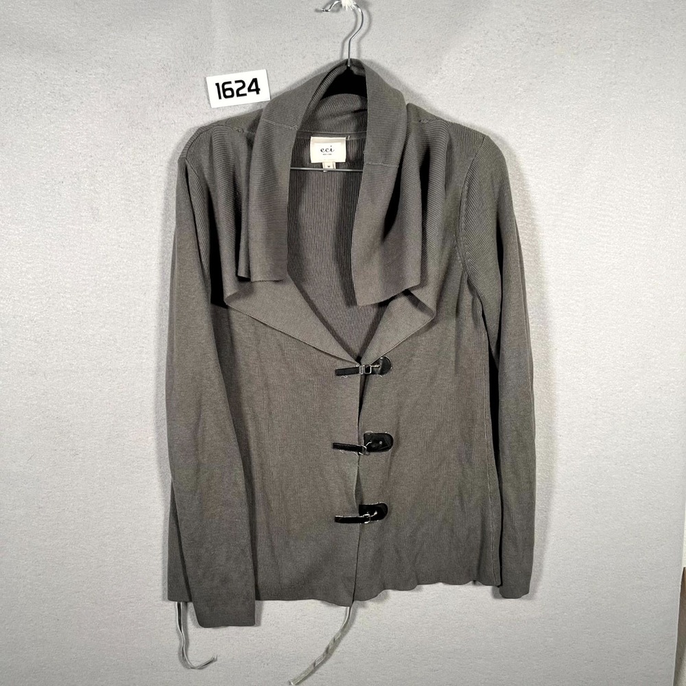 ECI New York Cardigan Sweater Womens M Gray‎ Ribbed Knit Toggle Button Winter